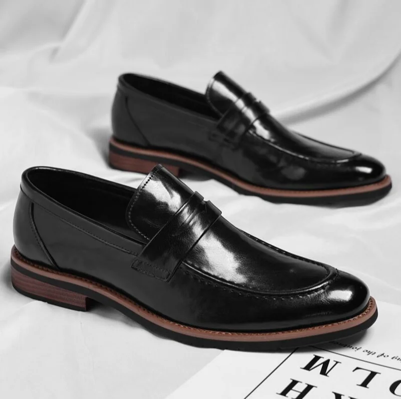2026 Men's Penny Loafers Size 37-46 Leather Hand-Painted Slip-On Dress Shoes for Spring Autumn Casual Business Wedding