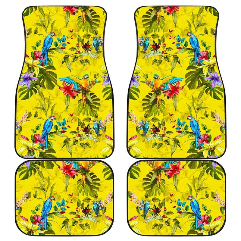 Parrot Tropical Pattern Print Front and Back Car Floor Mats Heavy Carpet Front and Rear Full Set 4PCs Pack