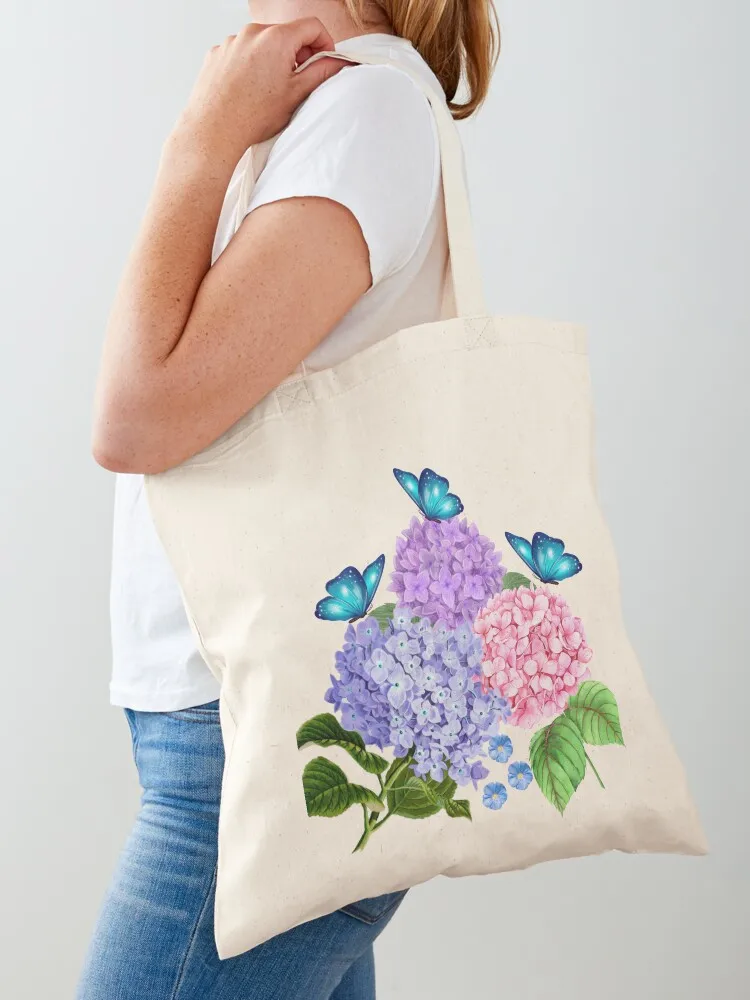 BRANCH OF HYDRANGEAS WITH BUTTERFLY Tote Bag eco bag folding shoping bag custom tote Portable shopping