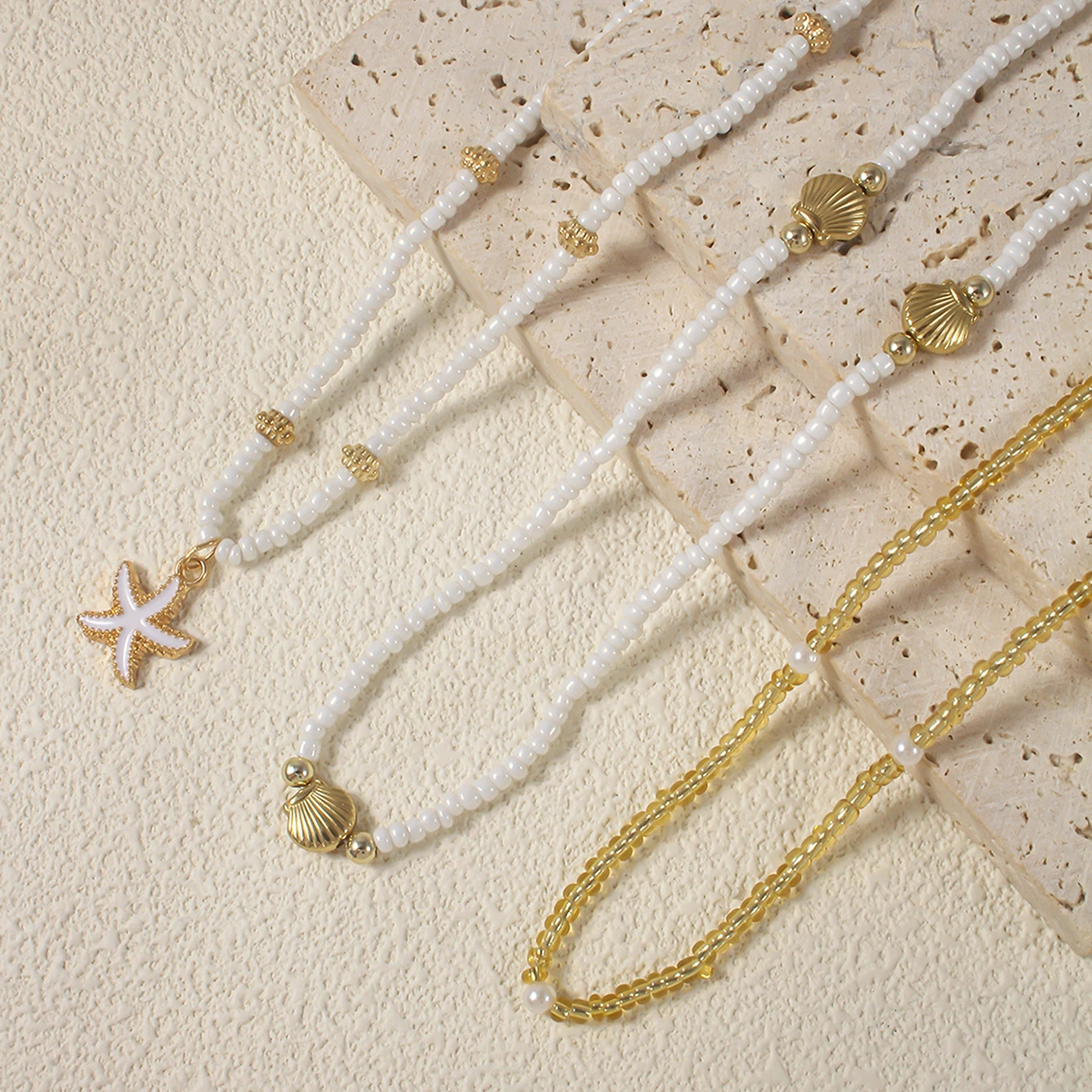 Bohemian Handmade Bead Stacked Choker Delicate Starfish Shell Pendant Necklace Women's Summer Beach Party Vacation Jewelry - view 4