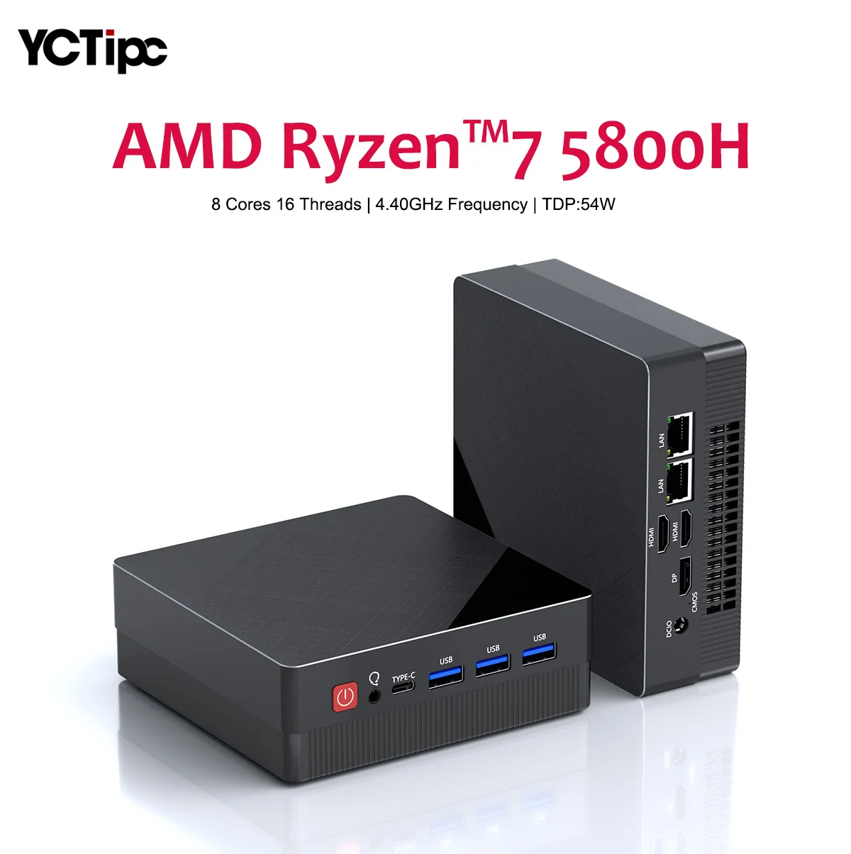 YCTipc Mini PC Computer Gaming AMD Ryzen7 5800H Pocket Dual HDMI LAN WIFI6 BT5.2 NUC Office Desk Computer DDR4 NVMe Window 11