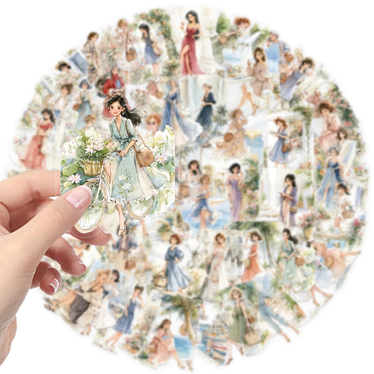 50 PCS Hand Drawn Fairy Tale Princess Vacation Theme Stickers Transparent Waterproof Decals Decorate Luggage Helmet Scrapbook