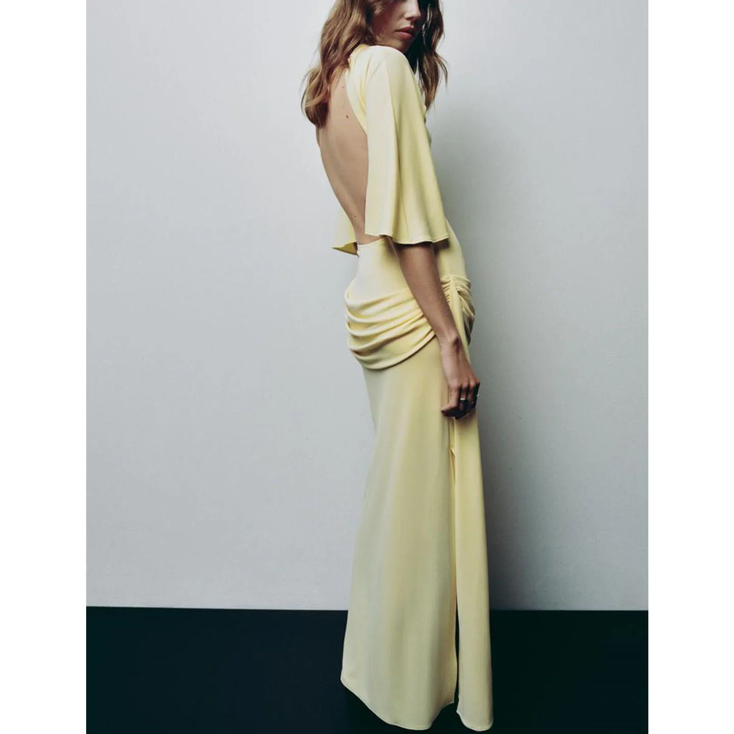 Outono 2025 Nova chegada tapete gola alta ort Sve Bal decoração em camadas longo Dr Casual Sle fibra de poliéster...