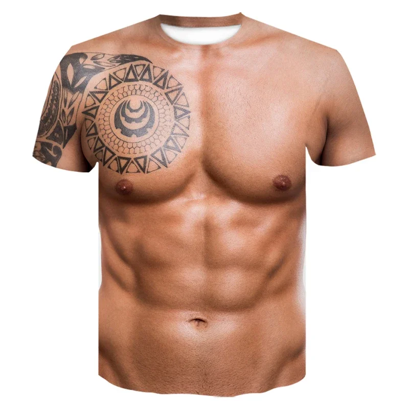 Interesting Muscle Simulation 3D Men's Printed Shirt Summer O-neck 3D Printed Harajuku Fashion Street Summer T-shirt image 6