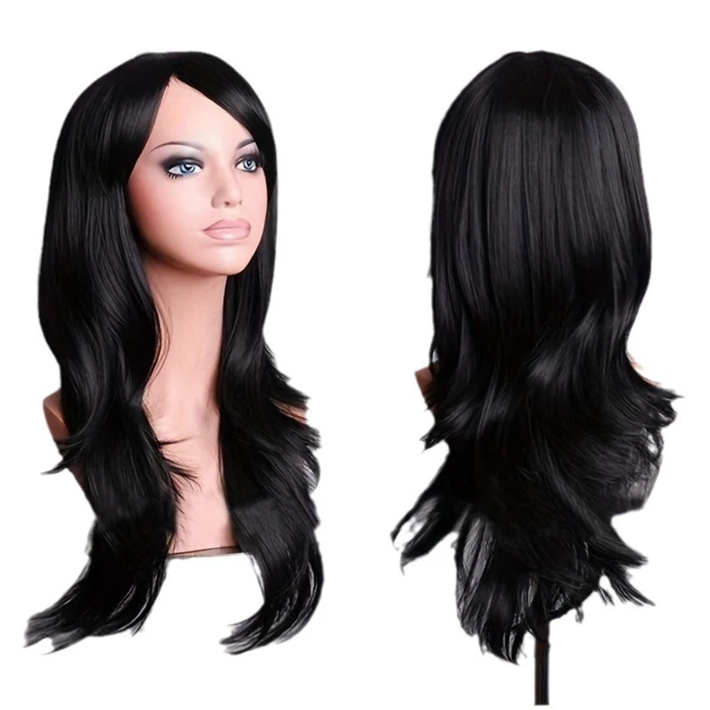 

European and American anime long curly cosplay black wig