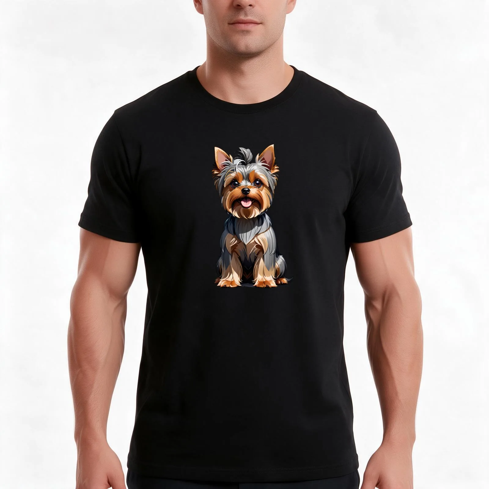 Yorkshire Terrier T-Shirt, Summer Casual Cotton Tee, Oversized Streetwear Tops, Vintage Graphic Print, Loose Fit Short Sleeve