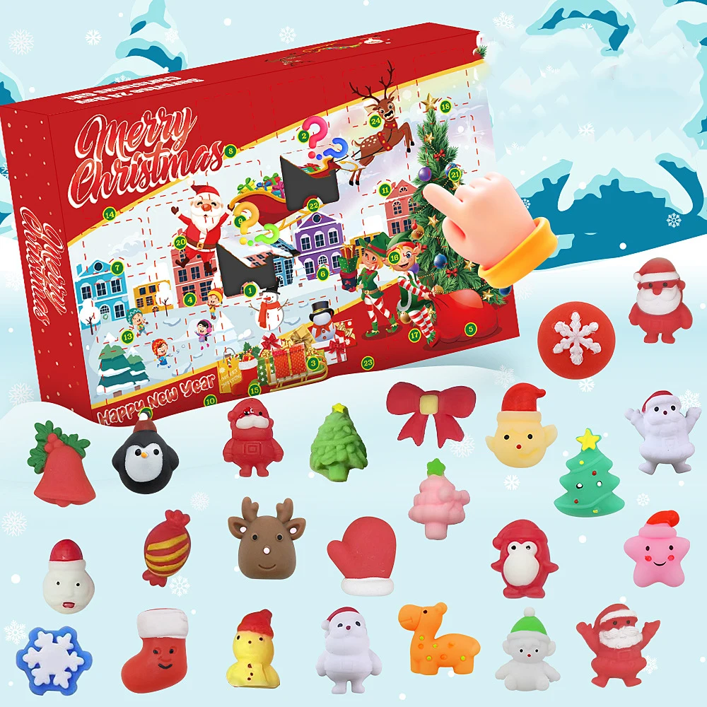 Mochi Squishies zabawki typu Fidget świąteczny kalendarz adwentowy dla dzieci 2024 kalendarz odliczania Box Santa Claus Squishy zabawka antystresowa