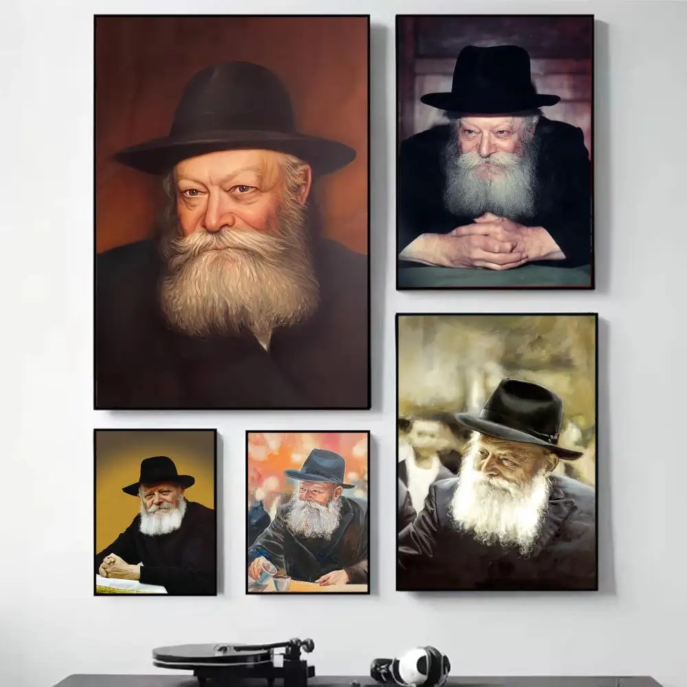 Jewish R-Rabbi Lubavitch Painting Calligraphy Self Adhesive Wall Art Waterproof Print For Bedroom Living Room Hallway Home Decor