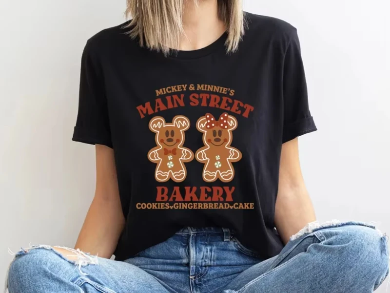 

Women's Disney Mickey and Minnie Gingerbread T Shirt Men Women Cotton Tee O-Neck Casual Oversize Short Sleeve Streetwear Tops