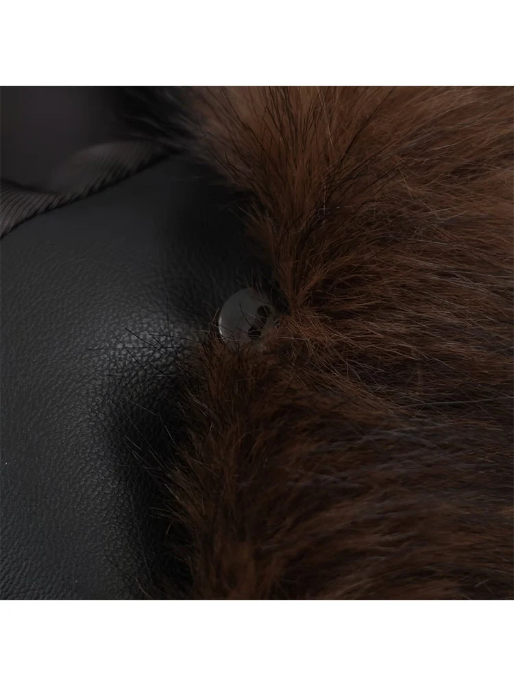 TFMLN شتاء جديد إمرأة فو الجلود معطف طويل شيك الصلبة طويلة الأكمام الفراء طوق الزخرفية حزام بولي يوريثان سترة عالية الشارع ملابس خارجية #6