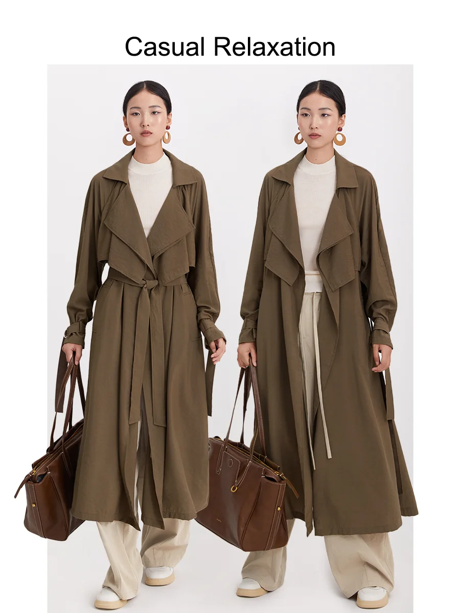 

Женское легкое пальто на весну-осень 2026, новинка, стильное повседневное модное длинное прямое пальто с поясом