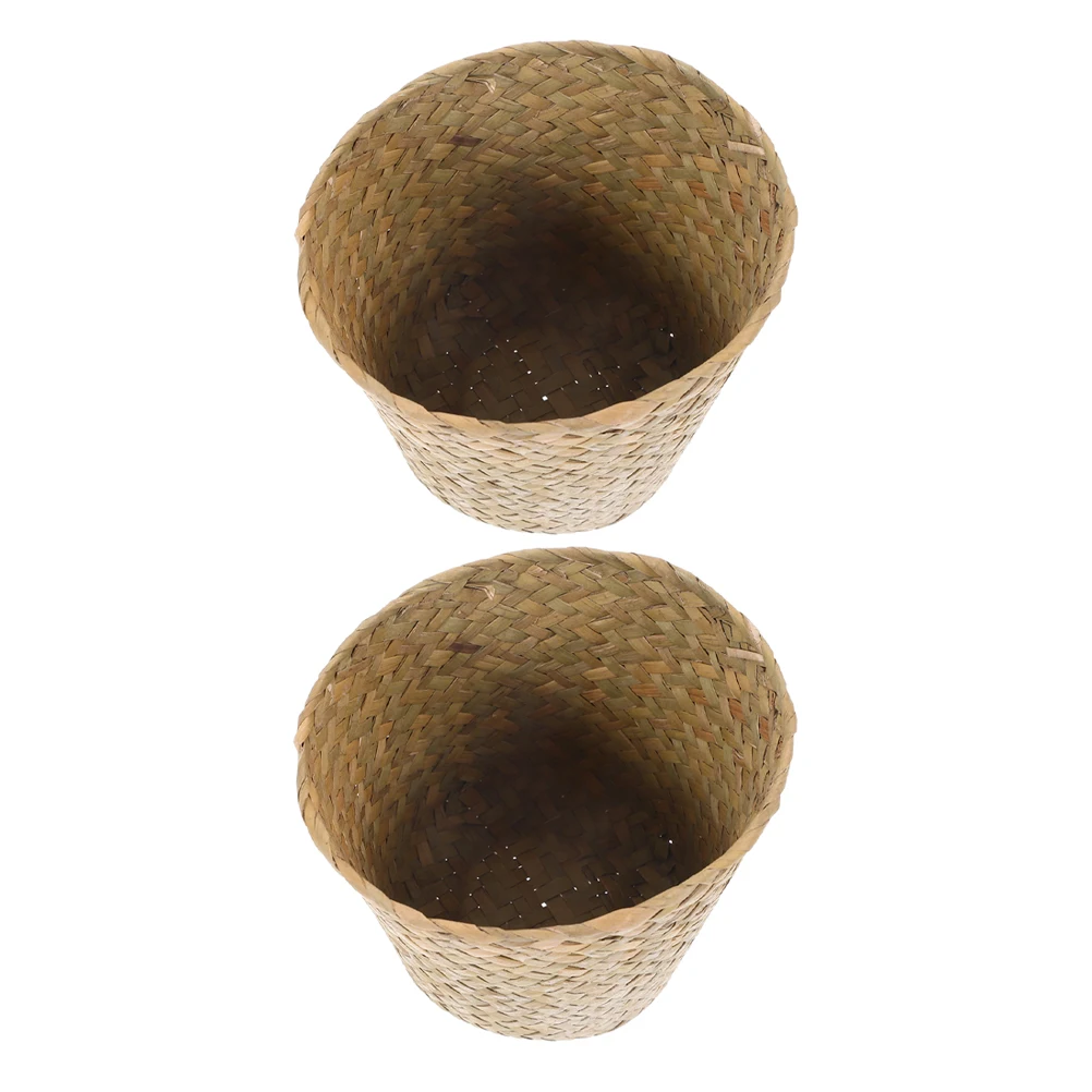 

2 шт., тканые мусорные баки из морских водорослей, мини-корзины для мусора, спальня, ванная комната, стол, ganizer, соломенный контейнер для мусора