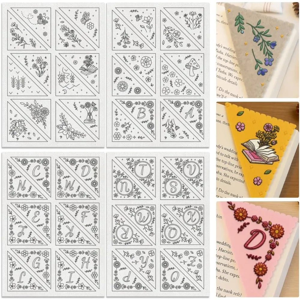 48 Stück A-Z Alphabet Blumen-Lesezeichen Stickmuster-Stabilisator 8,3"x11,7" Blumenranken Wasserlöslicher Stickstoff