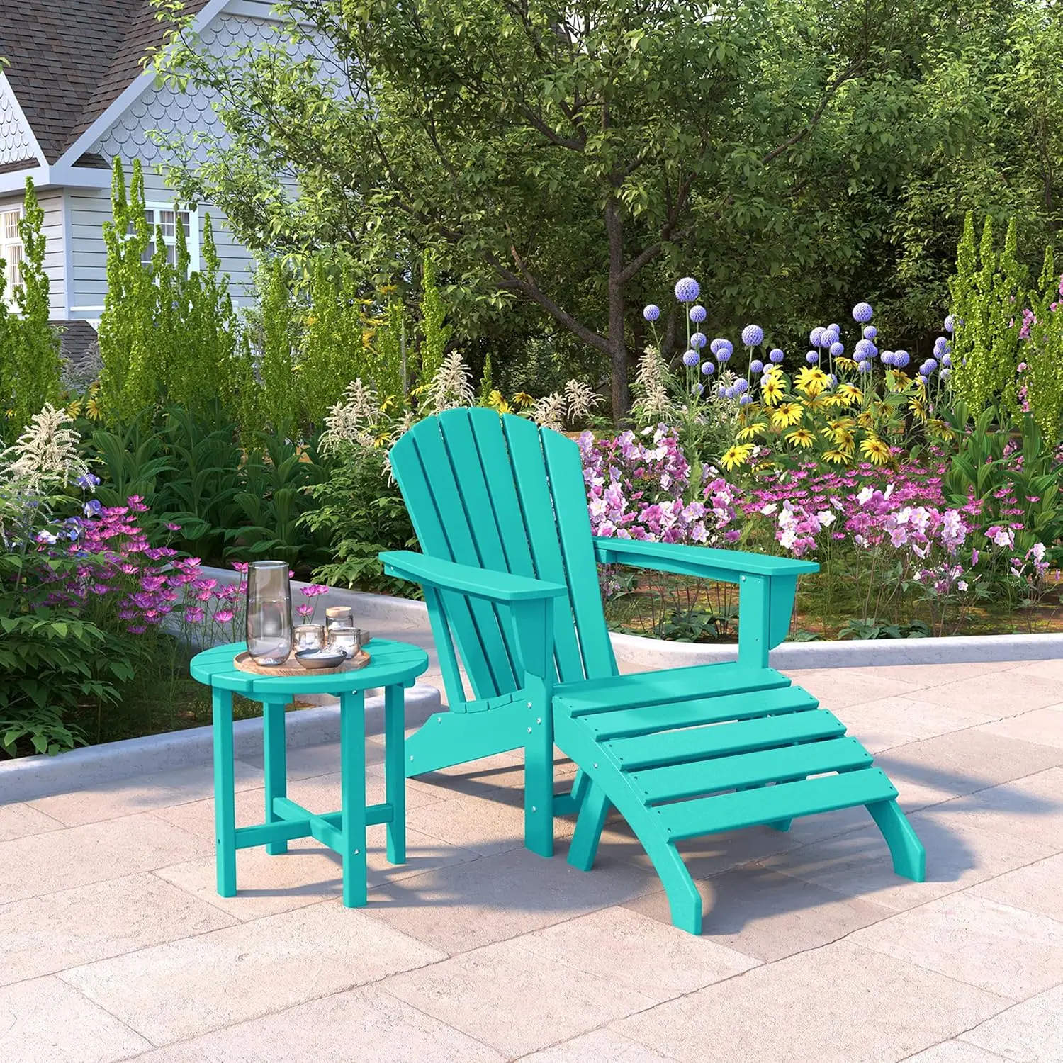 Outdoor Adirondack Chair Ottoman Side Table 3-Piece Set, Customized