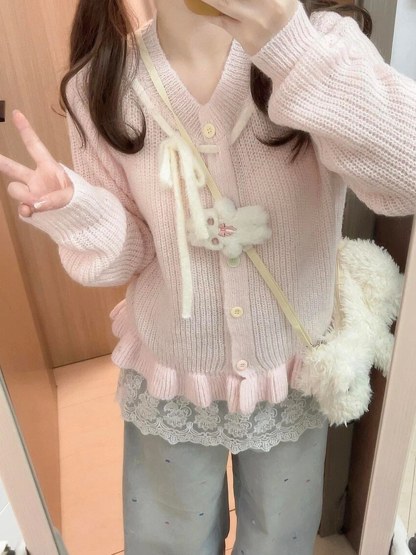 

Pink Soft ort Knitted Sweater Women's Autumn Winter New Sle Premium Feel Long Sve Open Cardigan Top for Small Figures