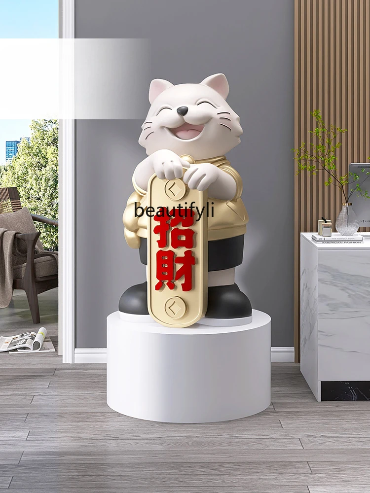 Fortune Cat Large Floor Ornaments Store Opening Gift Hotel Exhibition Hall Welcome Sculpture Decoration Housewarming Gift