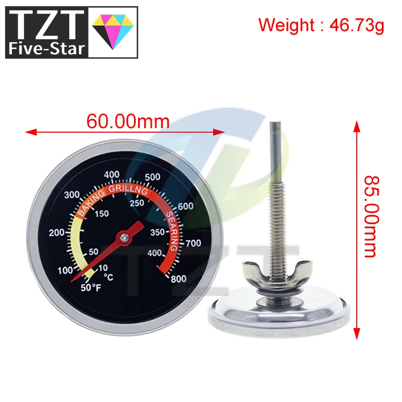 TZT 60mm Stainless Steel Pizza Oven Thermometer Baking Food Meat 10-400 Degrees Celsius Grill Barbecue Stove Thermograph