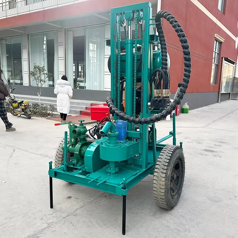 100m 150m China Cheap Price Use Mud Pumps Bore Hole Two Wheel Mobile Rotary Water Well Drilling Rig for Sale