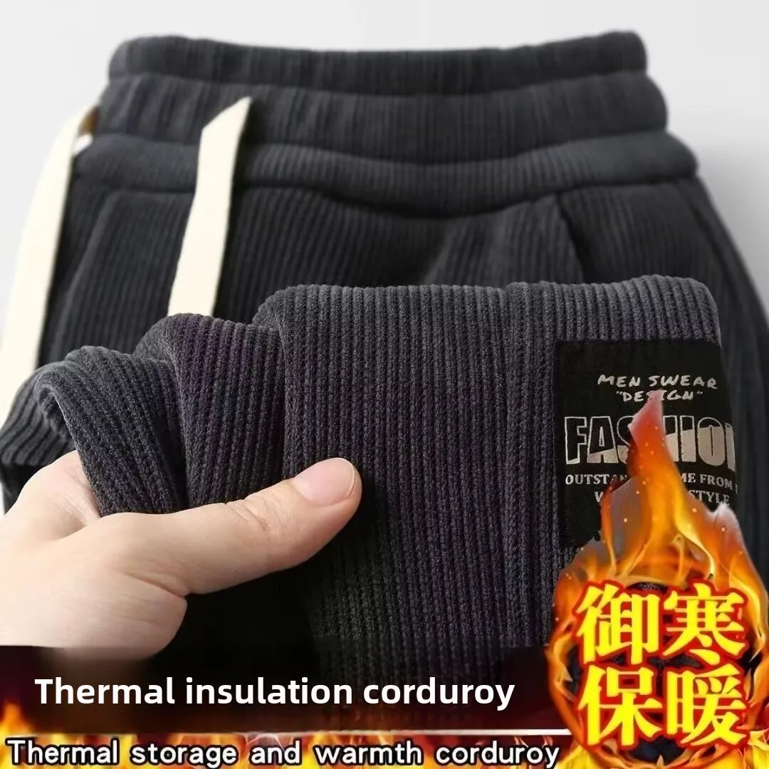 

Ретро-спортивные повседневные брюки из вельвета в гонконгском стиле для мужчин, осенне-зимние, утепленные флисом, длинные, модные, брендовые.