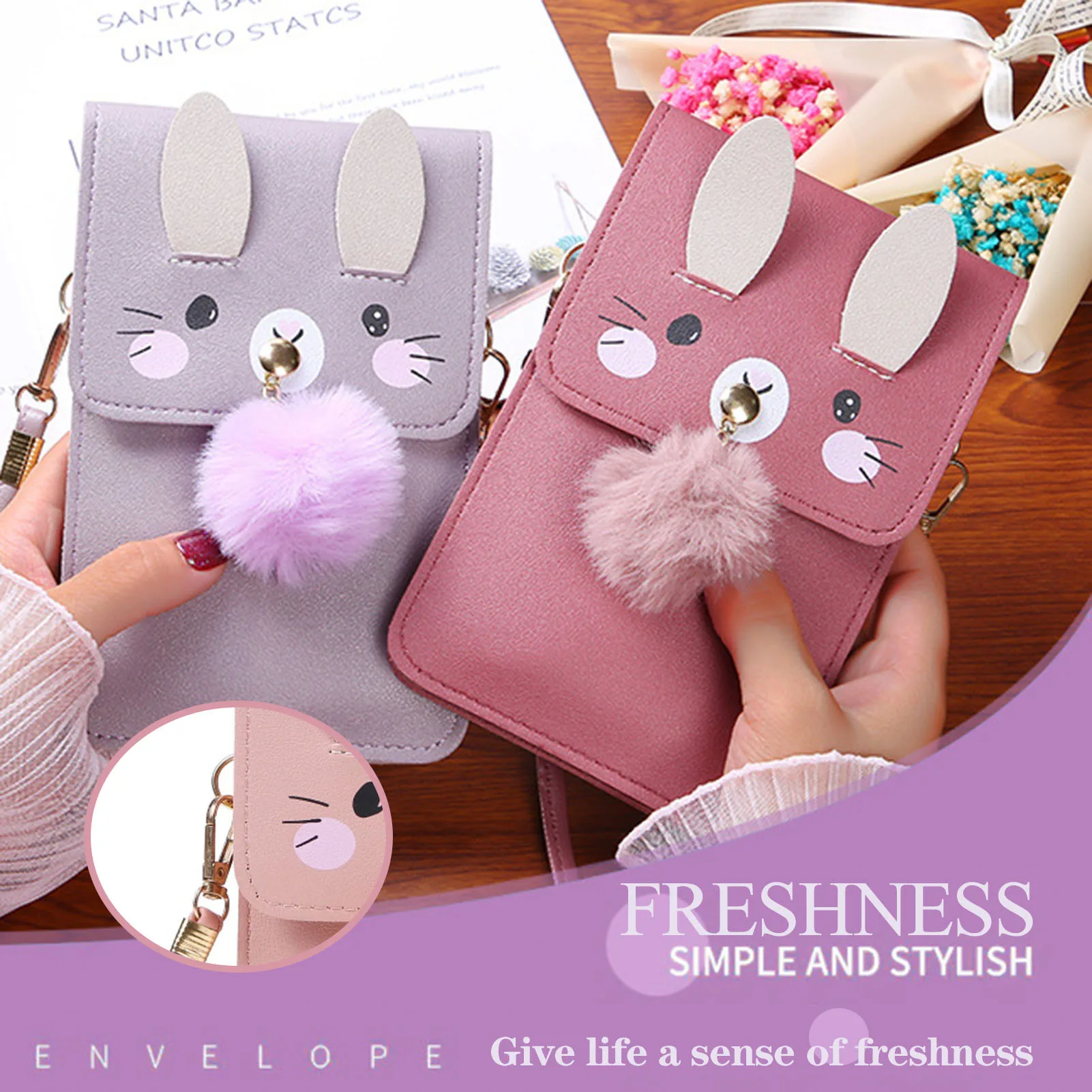 Cute Rabbits Transparent Touch Screen Messenger Bag Waterproof Travel Phone Pouch Shoulder Bags 2023 New Coin Purse Handbags