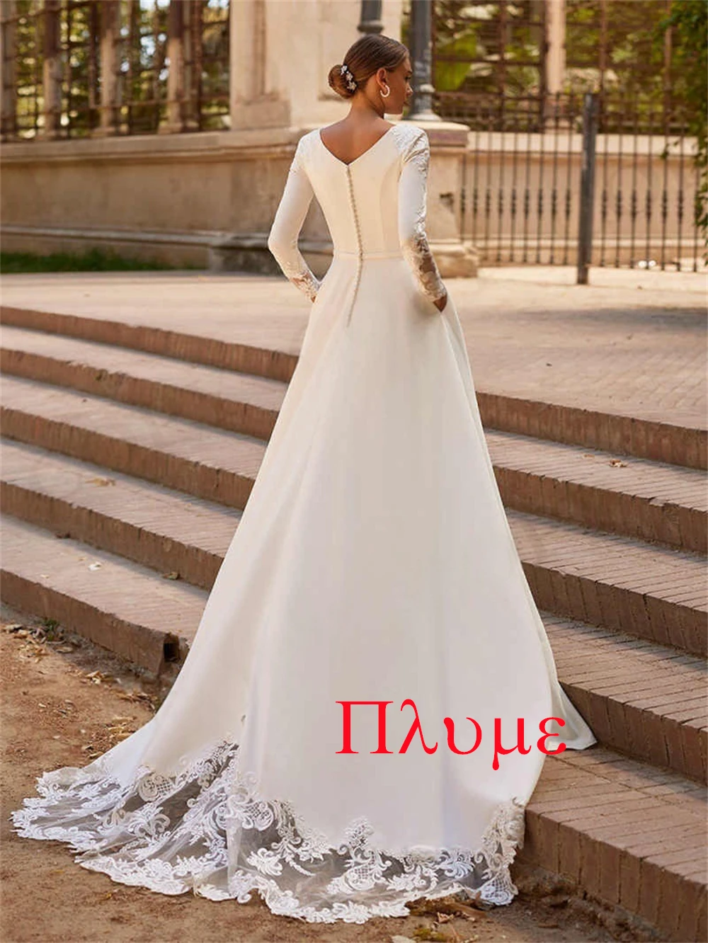 Customized  White Jersey Applique A-line  O-Neck Long Dresses Exquisite Luxury Temperament  Charming Romantic Wedding Dress