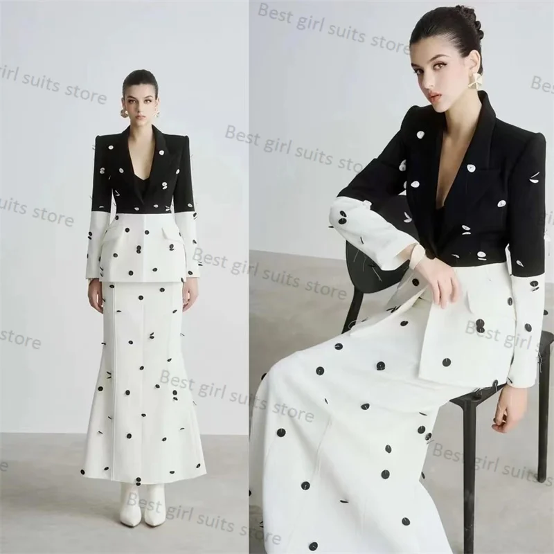 

White Black Women Suit Skirt Set 3 Piece Top Bra+Blazer+Prom Dress Formal Wedding Tuxedos Lady Jacket Coat Tailored Party Gown