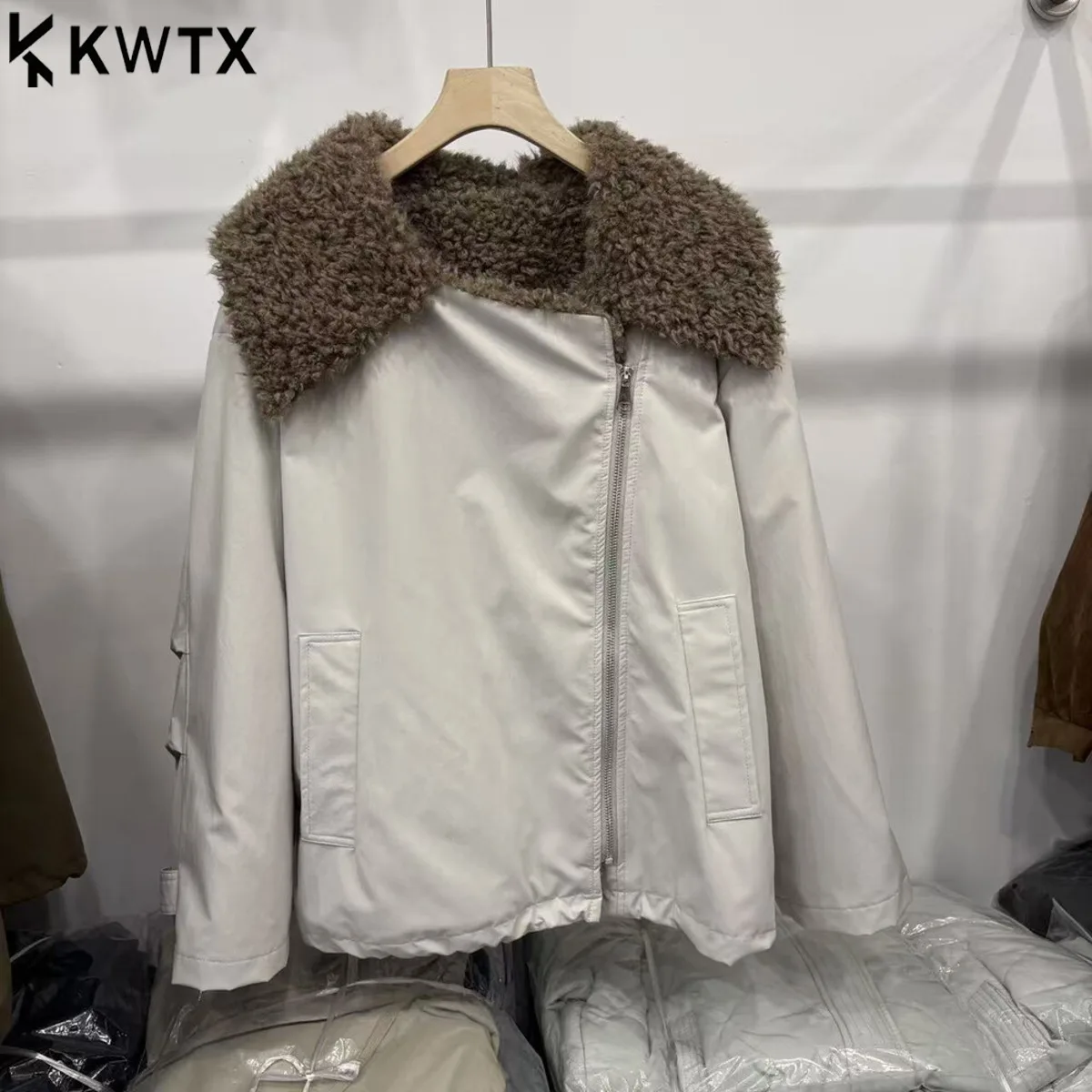 

KWTX Women's 2025 New Short Down Jacket Winter Warm Thick Solid Color Fur Collar Zipper Elegant Casual Premium High Quality