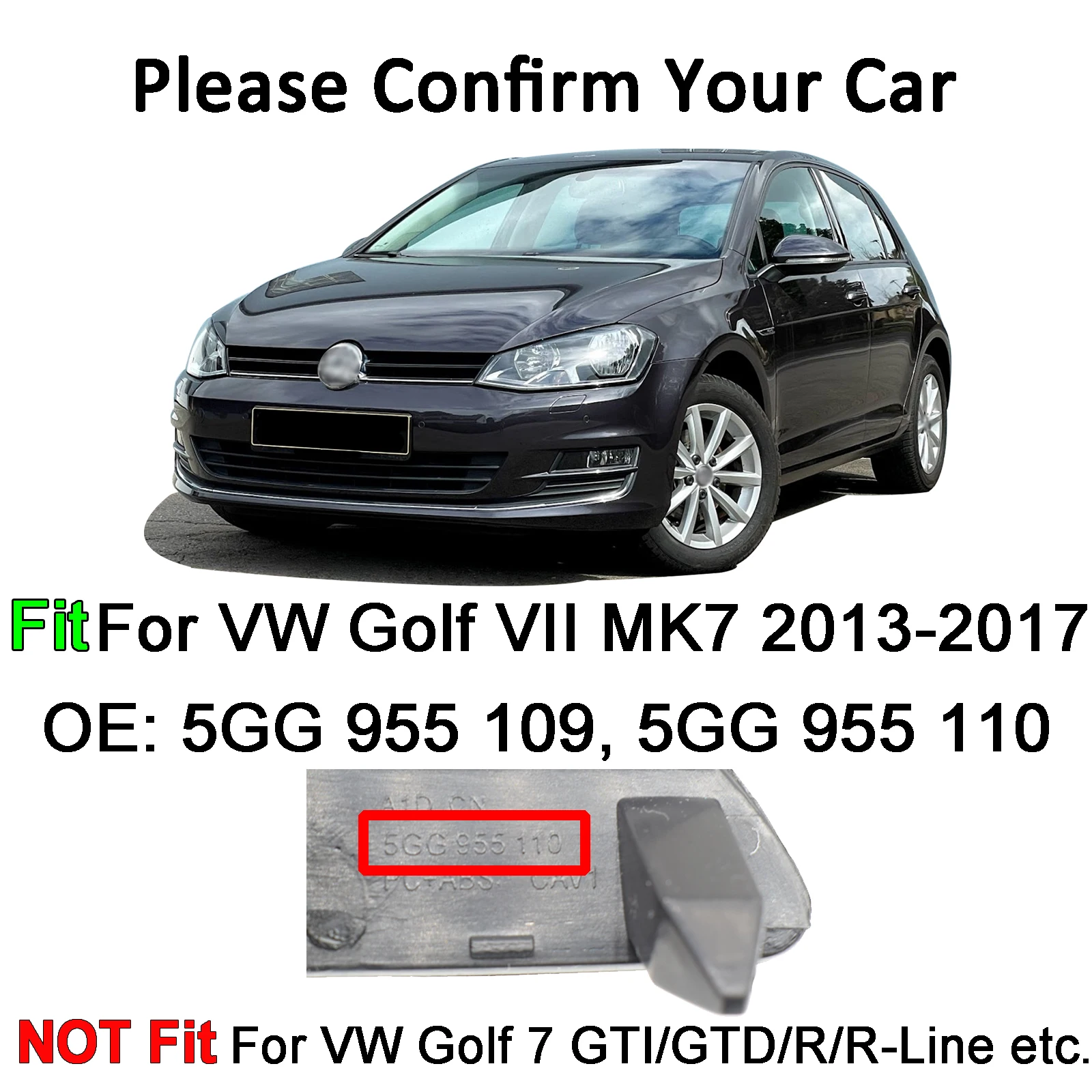 CASHCOW Car Auto Front Bumper Headlight Headlamp Washer Spray Cover Cap for VW Golf MK7 VII 2013 2014 - 2017 5GG955109 5GG955110