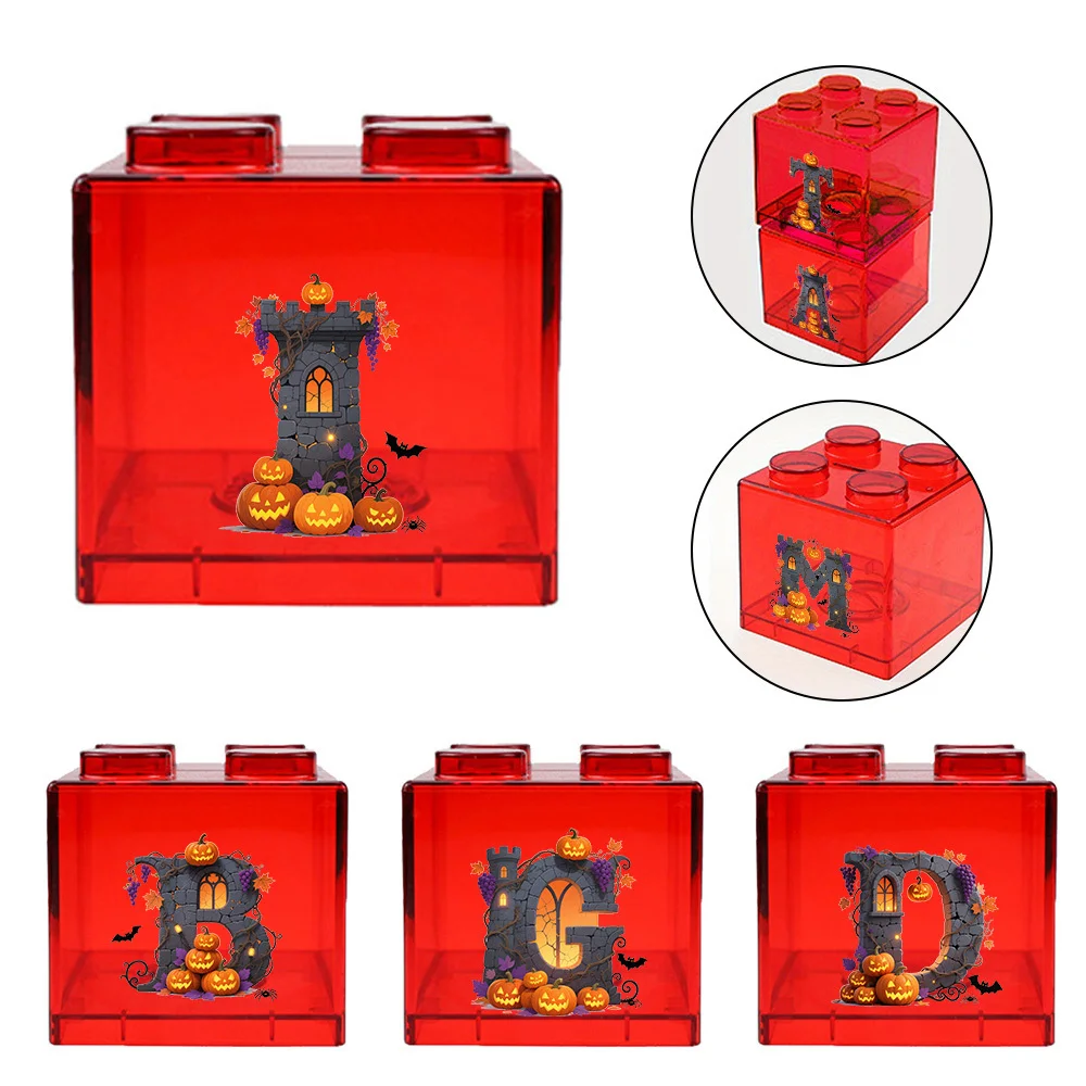 

Stackable Coin Savings Jar Building Block Coins Storage Box Transparent Durable Coin Storage Box Halloween Letter Pattern
