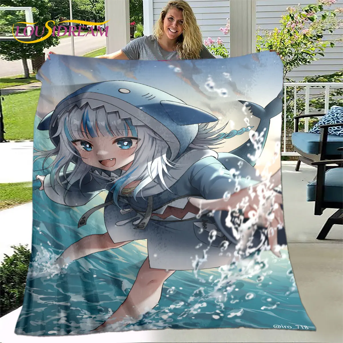 Gawr Gura Hololive น่ารักอะนิเมะนุ่มผ้าห่มกำมะหยี่,ผ้าลินินตกแต่งผ้าห่มผ้าห่มสำหรับห้องรับแขกห้องนอนโซฟาปกปิกนิกเด็ก