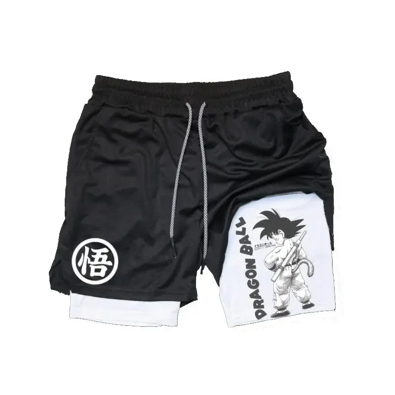 

y2k Oversized Dragon Ball Anime Black Shorts with M Logo and Character Prints I LOVE PASSION Japanese Text Loose Fit Streetwear