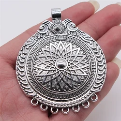 WYSIWYG 1pcs 57x71mm Carved Large Round Wafer Charms For Jewelry Making Antique Silver Color Necklace Accessories