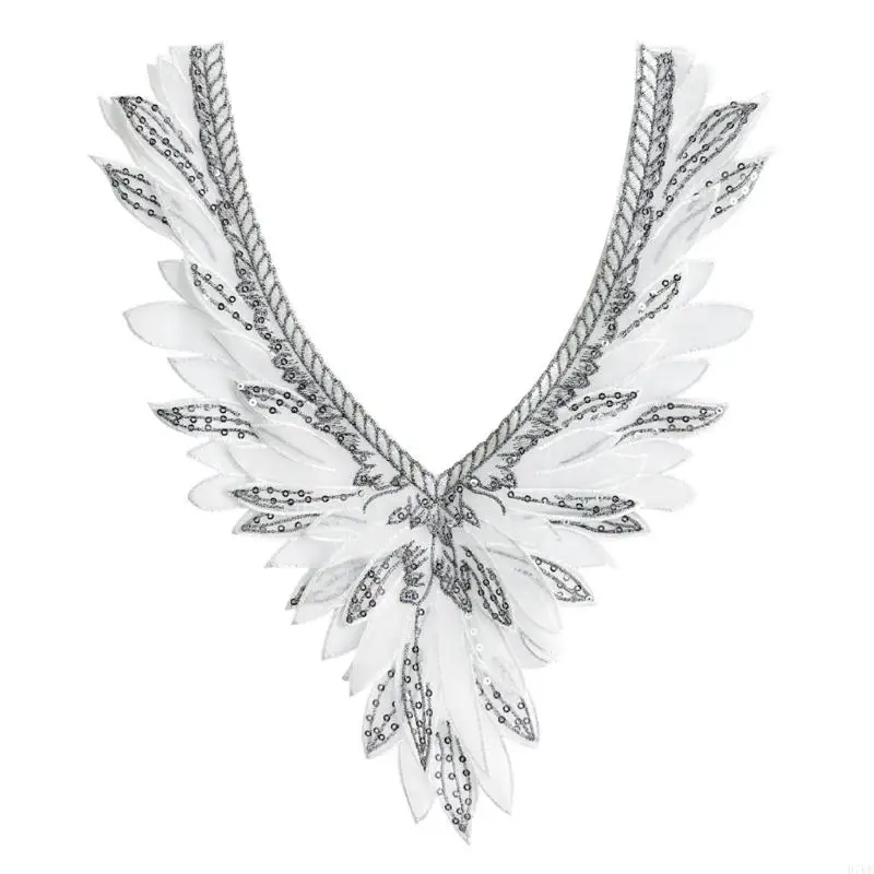 Angel Wing Embroidered False Collar Design Double Layer Organza With Beaded Detail