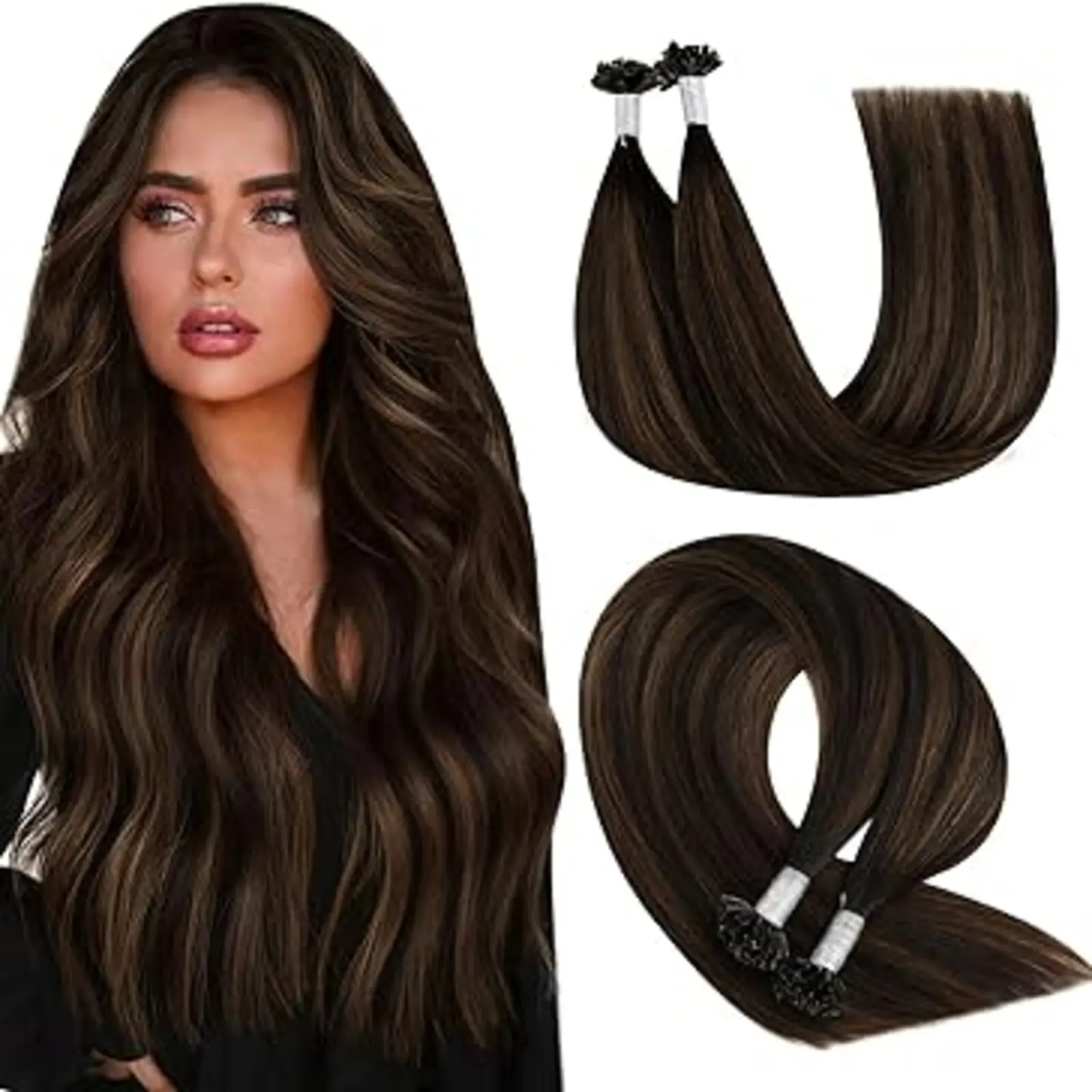 YoungSee  U tip Fusion Hair Extensions Human Hair Invisible Keratin Hair Extensions 16-22Inch Natural Color 50G-100G