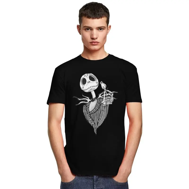 مخصص وسيم جاك Skellington تي شيرت الرجال قصيرة الأكمام القطن تي شيرت عادية المعيشة الهيكل العظمي تي شيرت بلايز الموضة #5