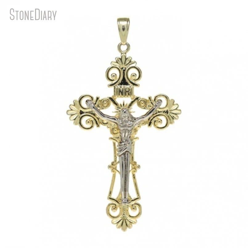 

5Pcs Wholesale Gold Color Copper Invisible Setting Cubic Zirconia Crisscross Jesus Christian Jewelry Pendant PM48856