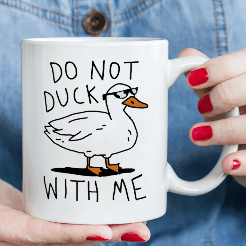 Duck Coffee Mug - Funny Coffee Mugs Adult Humor, Double-Sided Print Ceramic Coffee Cups as Pun Mug & Duck Mug, Novelty