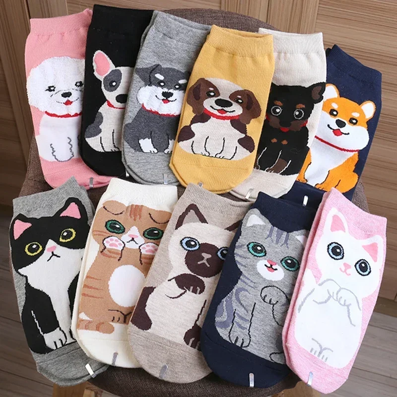 1-5Pairs Cotton Short Sock Cartoon 3D Cat Puppy Dog Animal Socks Harajuku Kawaii Women Girls Anklet Socks Breathable Casual Sox