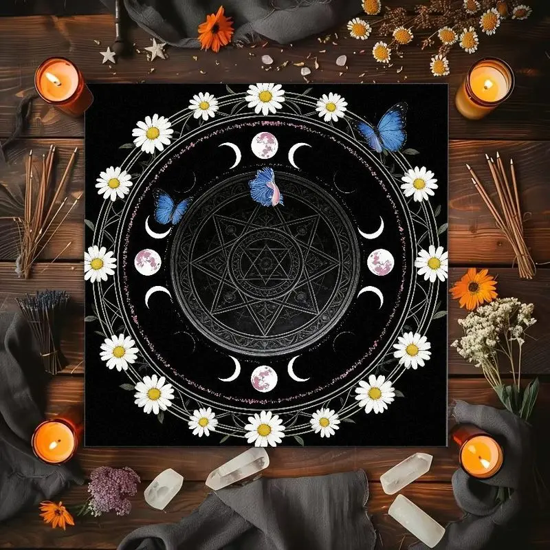 VIKAMA Flower Moon Phase Altar Cloth Tarot Card Tablecloth Vika Divination Ceremony Mat Meditation Spiritual Desktop Decoration