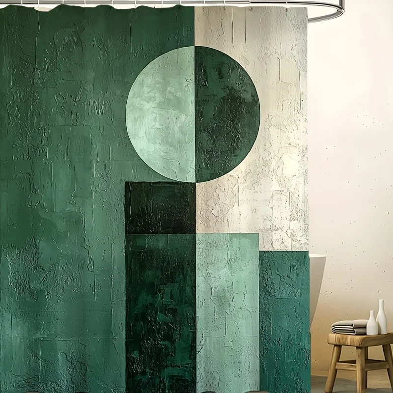 Luxury Abstract Geometric Green Shower Curtain Waterproof Bathroom Decor Wall Curtain 180x180cm Large Modern Design