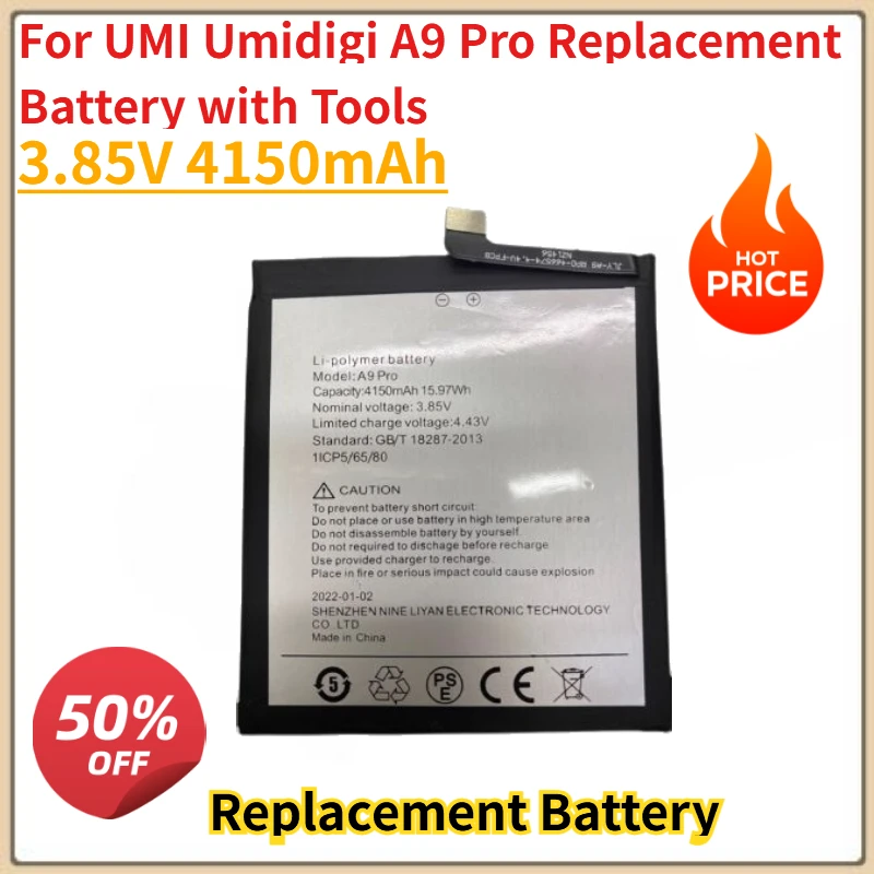 

High Quality New 3.85V 4150mAh Mobile Phone Battery A9 Pro for UMI Umidigi A9 Pro Replacement Battery with Tools