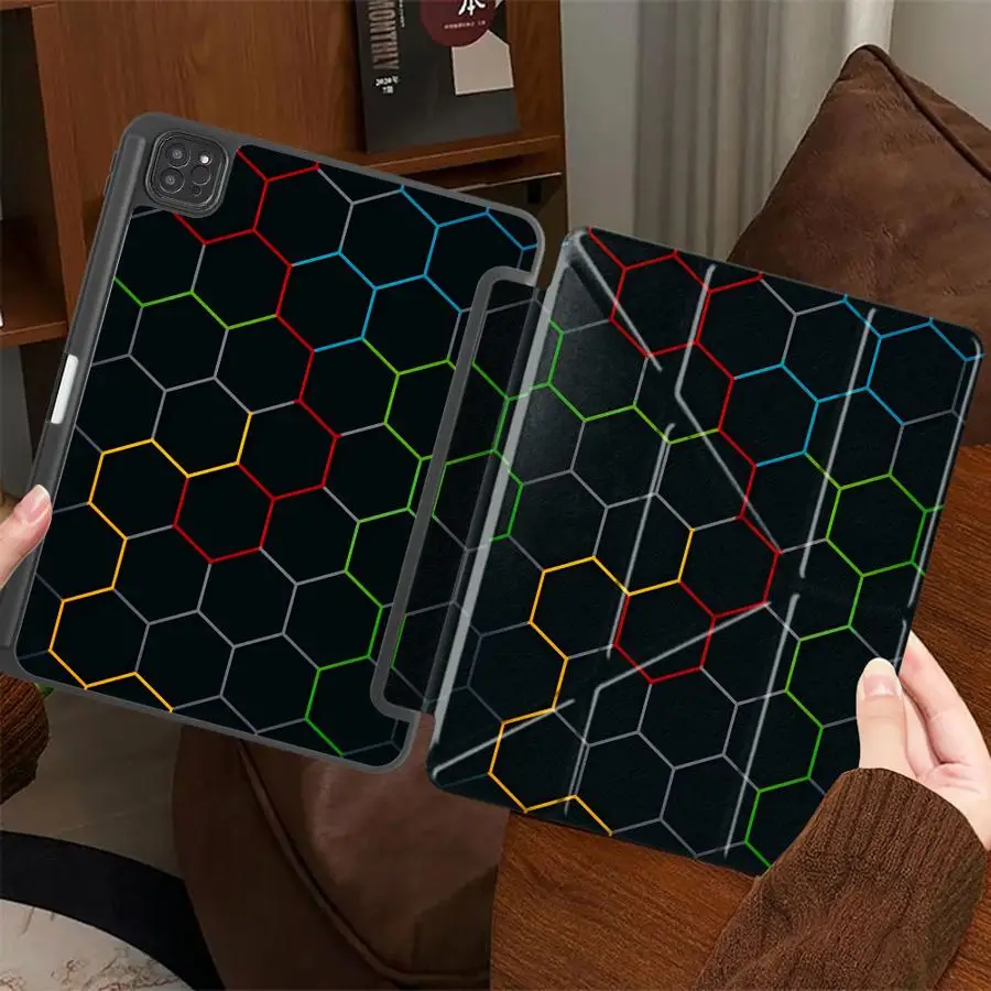 Shiny Hexagon Tablet Case For iPad Pro 11th 10th 9th 8th 7th 12.9inch Pro 2025 Mini 6 7 Air 4 5 M3 M2 M4 11inch Holder Cover