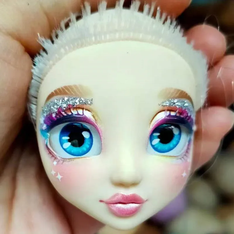 Têtes de poupée de qualité, lunettes vives scintillantes, yeux sans cheveux, pièces de poupée, cheveux blancs, violets, or, bleu, peau noire, accessoires de poupée
