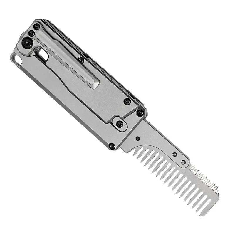 Titanium  Comb Shape Folding Box Cutter, Replaceable Utility Blade Portable Express Parcel Unboxing Knife EDC Pocket Multi Tool