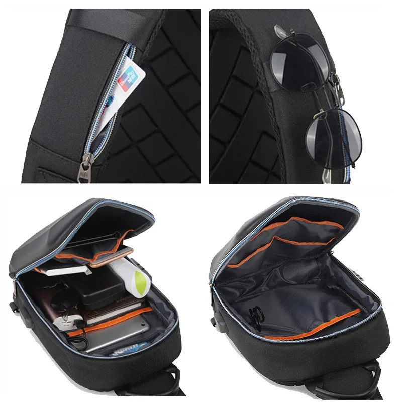 Men PVC Multifunction USB Shoulder Anti-theft Sports Cross Body Sling Gym Chest Bags Travel Messenger Pack Casual Pack for Male