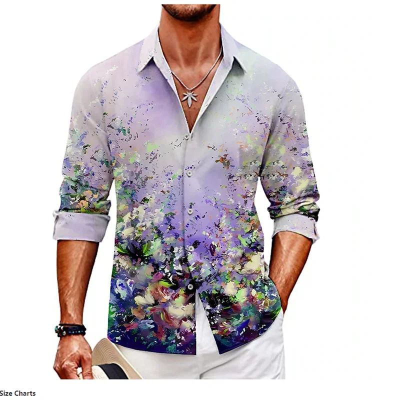 

Men's Shirt Creative Pattern Color Casual Outdoor Lapel Long Sleeve Button Shirt 2023 New Men's Tops