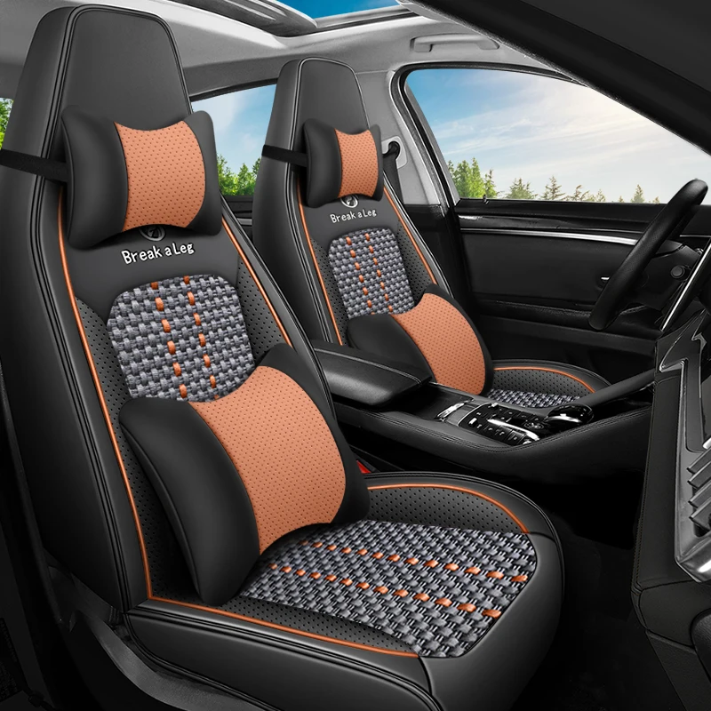 (Luxury Edition) Single Front Seat, Equipped with 1 Headrest and 1 Lumbar Support, All-Inclusive Integrated Car Seat Cover, Breathable Ice Silk Fabric, Suitable for All Seasons, Comfortable and Wear-Resistant, Enhances Your Driving and Riding Experience, Available in 5 Colors, High-End Car Interior Accessory, Suitable for Various Models Such as Sedans, Suvs, Trucks