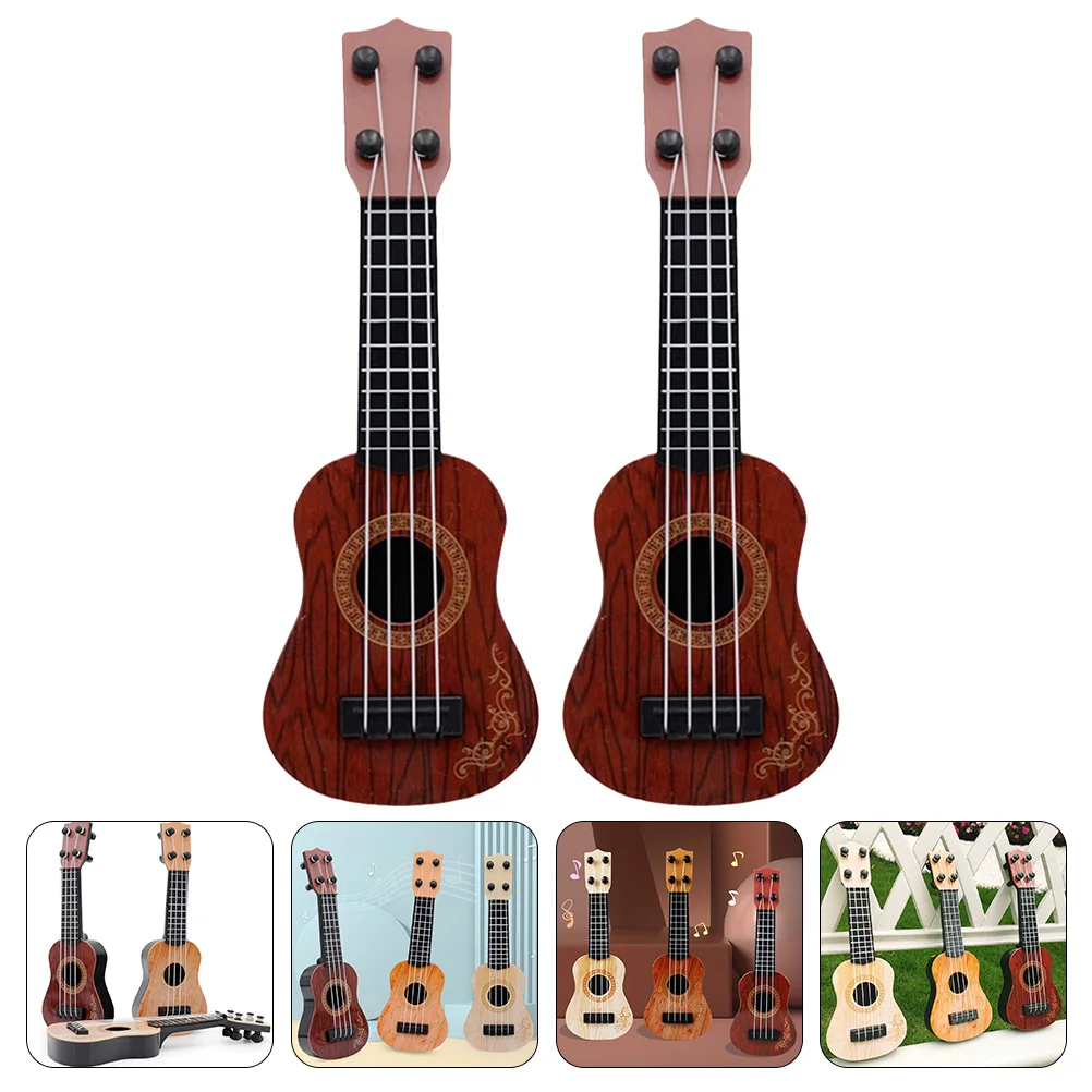2 Pcs Mini Ukulele Toys Kid Instrument Plastic Guitar Model Music Simulation Child Girls Age 4-5 Models