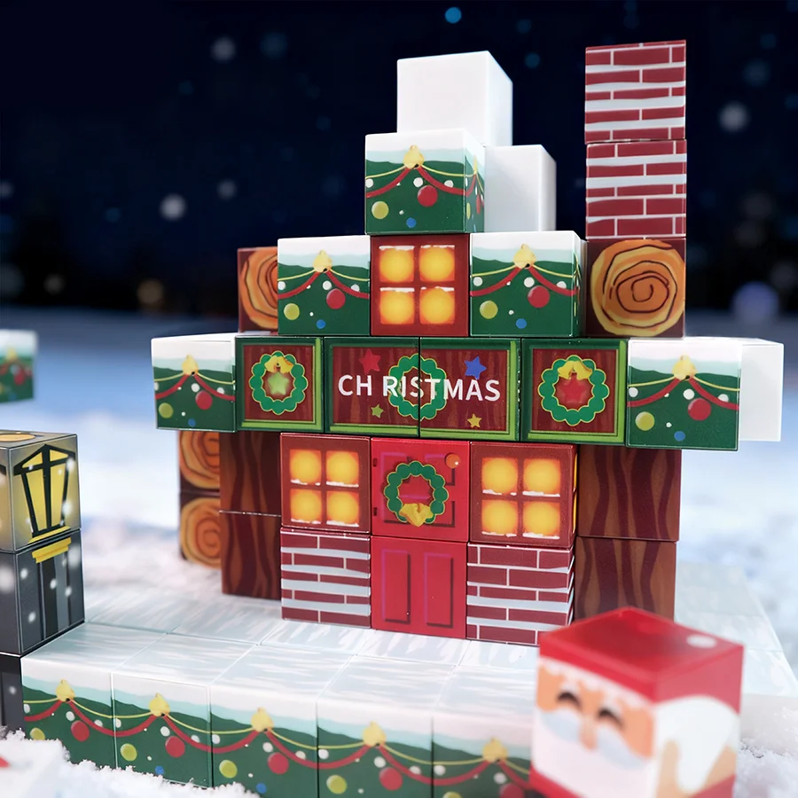 Bloque de construcción magnético Casa cálida navideña, cultivar la capacidad de coordinación de los niños, regalo de Navidad
