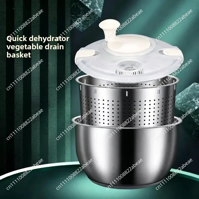 Salad Spinner Drainer Spin Dryer Washer Dehydrator Dewatering Washing Machine Fruit Vegetable Cleaner Tool Stainless Steel